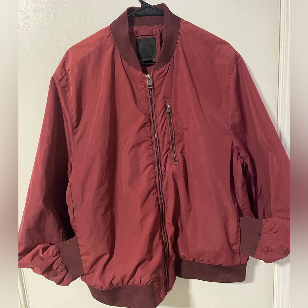 H&M Mens Light Bomber Jacket XL Burgundy
